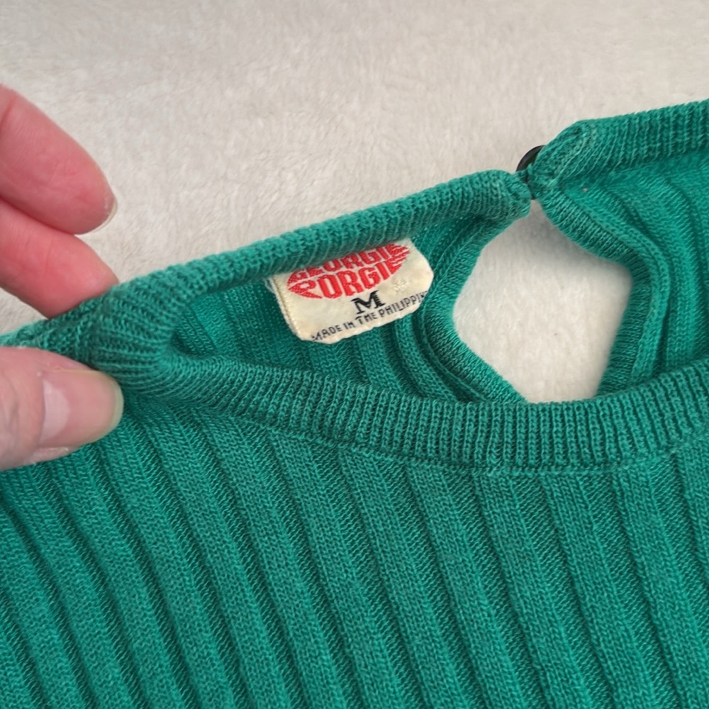 {VTG} Georgie Porgie | 70s/80s Rib Sweater Puff Sleeves Kelly Green (M) - Picture 8 of 16